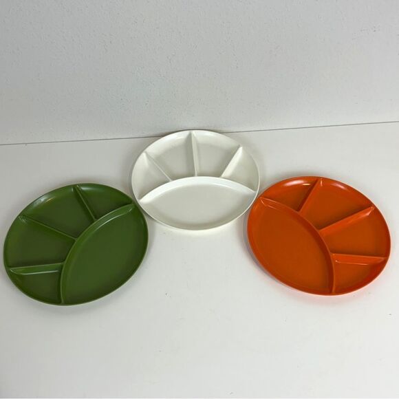 3 Vintage Divided Plastic Fondue Plates Made in Japan 1970s - Picture 1 of 7